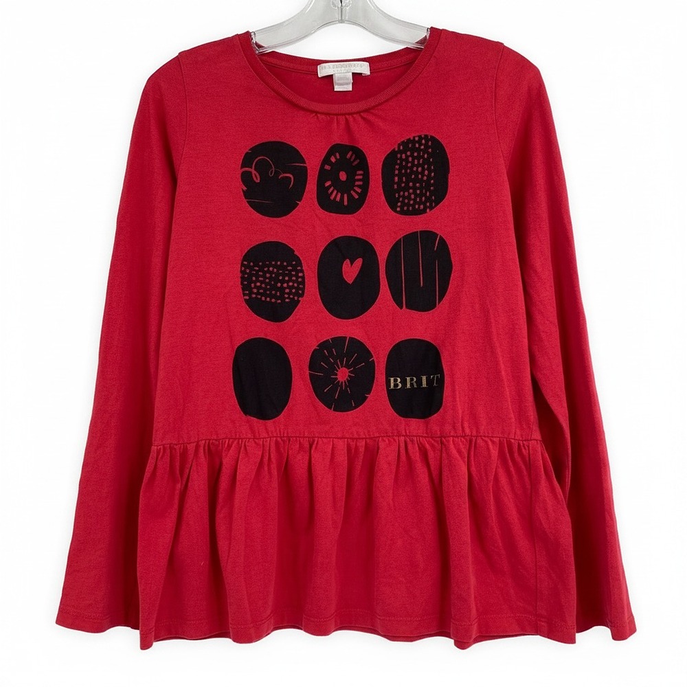 Burberry Red Black Graphic Peplum Long Sleeve Tee | Girls 10 Regular